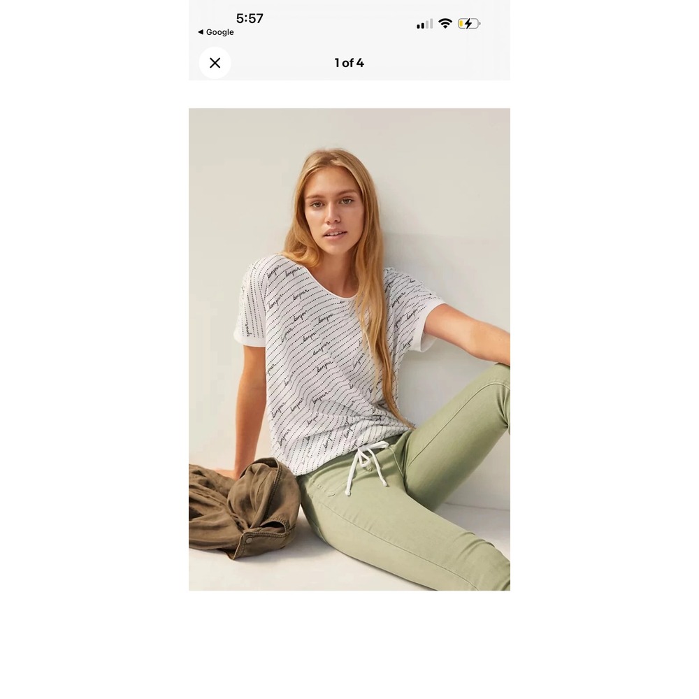 Maeve Anthropologie Bonjour Graphic Tee White Cotton Drawstring Hem XL